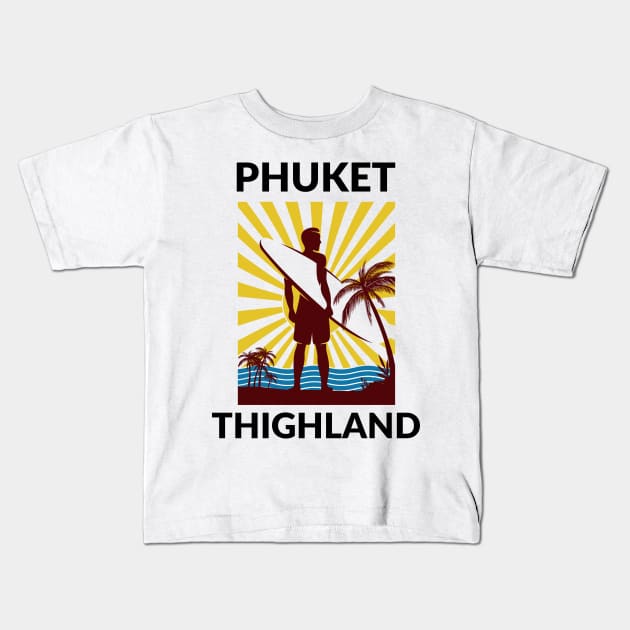 Retro Surfer Phuket Thighland Kids T-Shirt by coloringiship